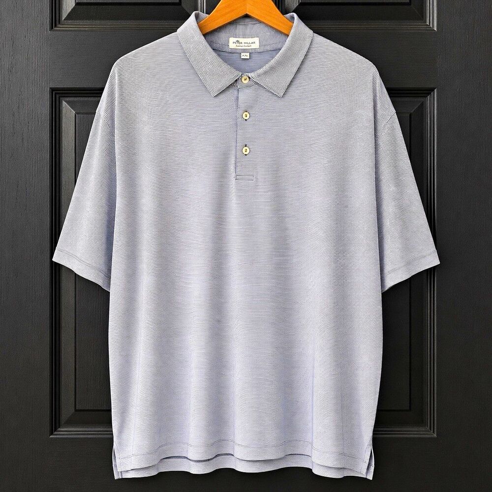 Peter Millar Summer Comfort Men’s XXL Gray/White Striped Stretch Polo Shirt